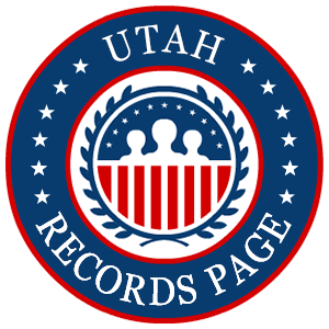 A red, white, and blue round logo with the words Utah Records Page